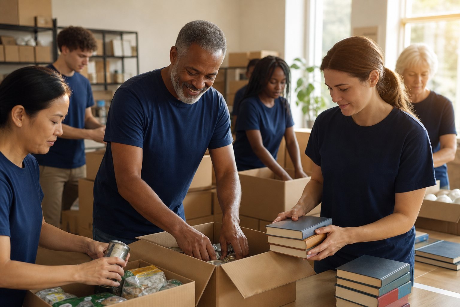 Volunteers preparing practical care supplies together